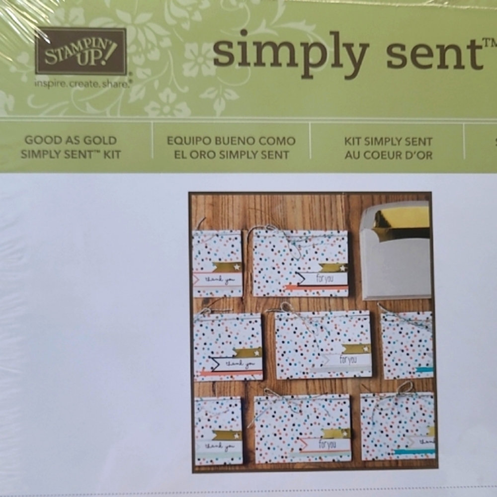 NEW Stampin'Up! Simply Sent Kit Good As Gold 8 Cards Twine Sticker 133512 Retire